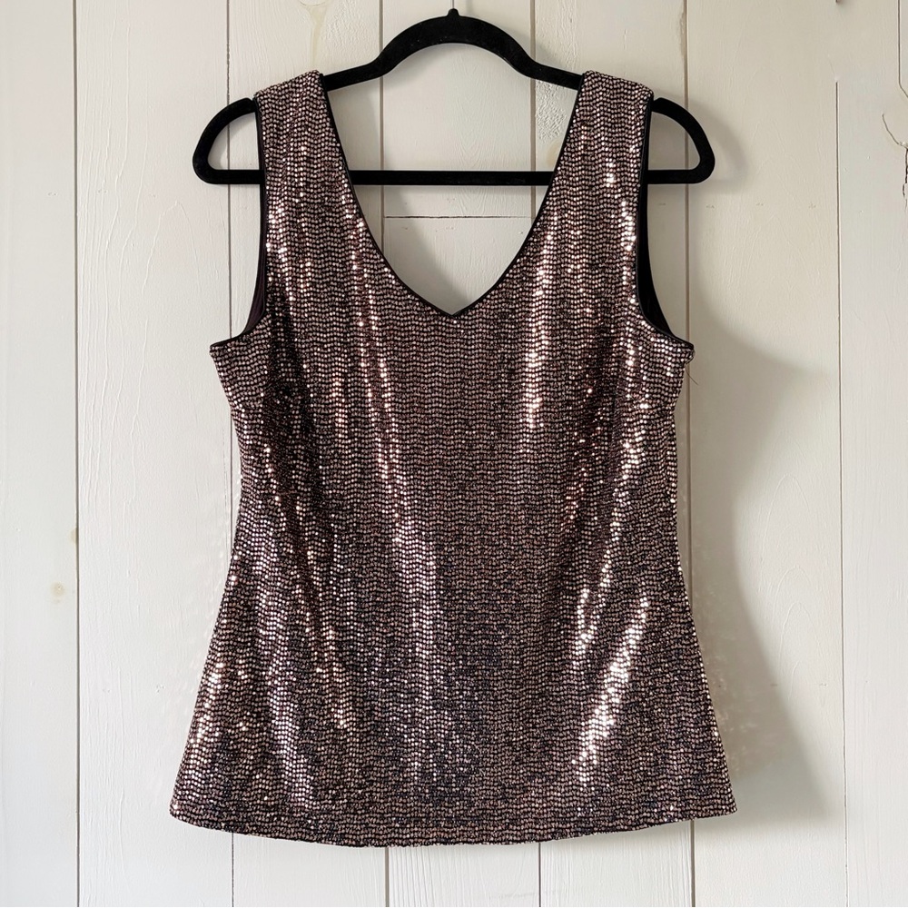 Joseph Ribkoff Rose Gold Sequins Sleeveless Top Sizs 12 Cocktail - Picture 3 of 9